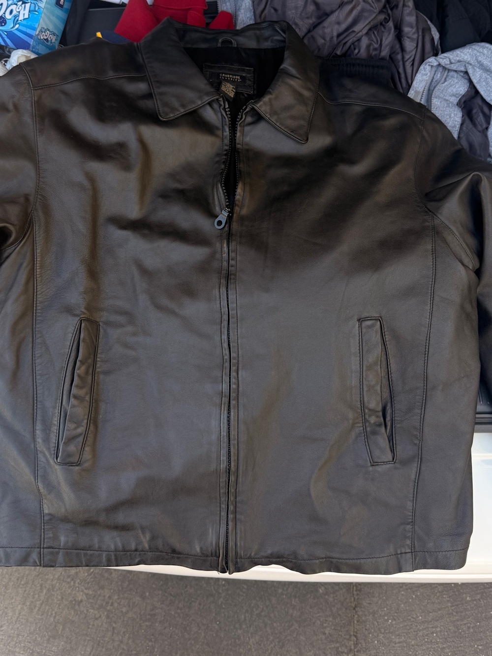Genuine Black Leather Zip-Front Bomber Jacket - Cambridge Classics